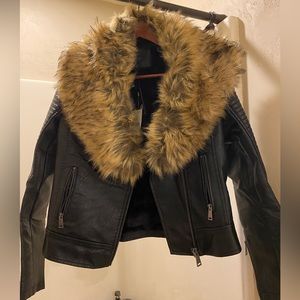 Rue 21 faux leather moto jacket w faux fur collar which you can detach